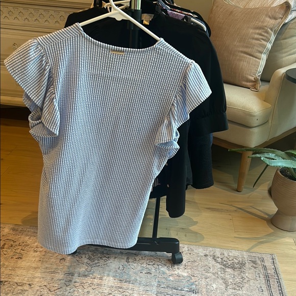 Michael Kors Blue Ruffled Flutter Sleeve Top - Picture 3 of 4